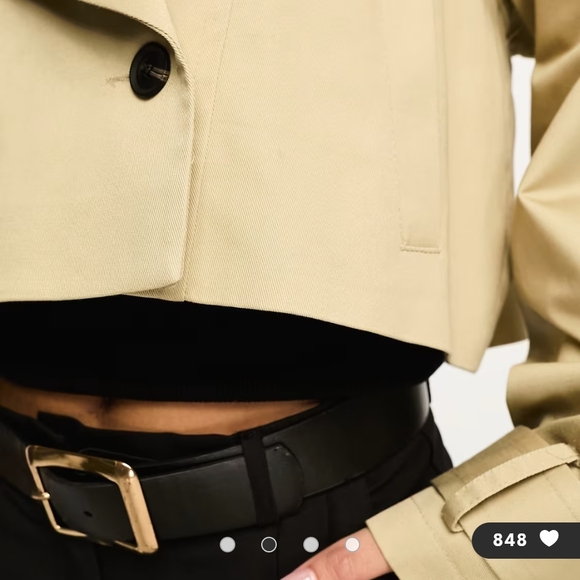 ASOS Beige Double-Breasted Cropped Trench Coat - Picture 2 of 4